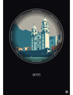 Affiche Quito – Poster illustration vintage – Cathedral Of Quito | Gravura – Fond foncé