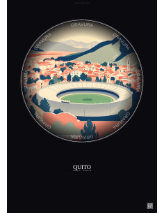 Affiche Quito – Poster illustration vintage – Estadio Olimpico Atahualpa | Gravura – Fond foncé