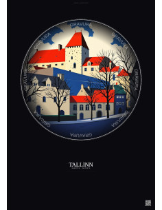Affiche Tallinn – Poster illustration vintage – Banned Books Museum | Gravura – Fond foncé