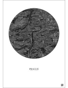 Affiche Prague – Poster vue satellite 10km N&B | Gravura – Fond clair 2