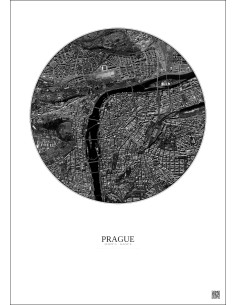 Affiche Prague – Poster vue satellite 2.5km N&B | Gravura – Fond clair 2