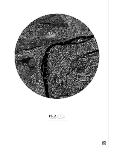 Prague Satellite View Poster 2.5km B&W | Gravura – Light background