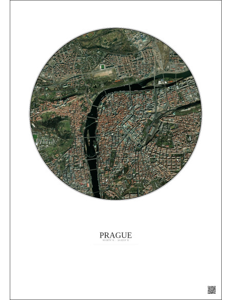 Affiche Prague – Poster vue satellite 2.5km Couleur | Gravura – Fond clair