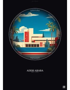 Affiche Addis Ababa – Poster illustration vintage – National Museum Of Ethiopia | Gravura – Fond foncé