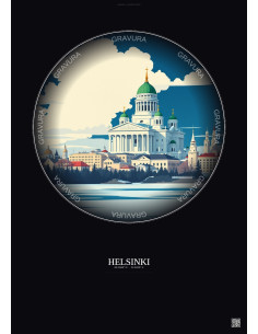 Affiche Helsinki – Poster illustration vintage – Helsinki Cathedral | Gravura – Fond foncé