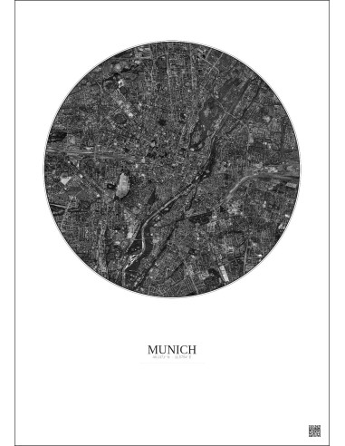 Munich Satellite View Poster 5km B&W | Gravura – Light background