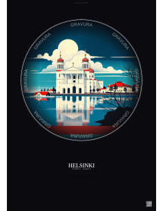 Affiche Helsinki – Poster illustration vintage – Helsinki | Gravura – Fond foncé