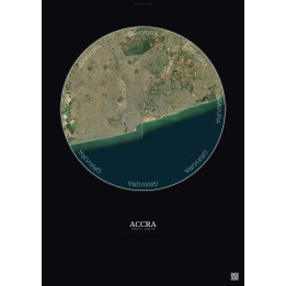Accra Satellite View Poster 10km Color | Gravura – Dark background