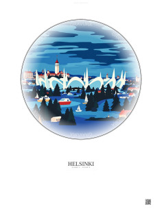 Affiche Helsinki – Poster illustration vintage – Helsinki Olympic Stadium | Gravura – Fond clair