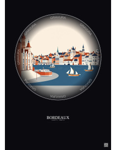 Affiche Bordeaux – Poster illustration vintage – Bordeaux | Gravura – Fond foncé