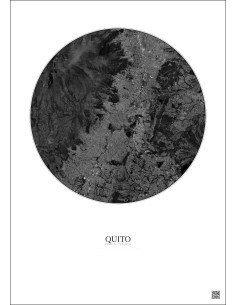 Affiche Quito – Poster vue satellite 10km N&B | Gravura – Fond clair 2