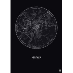 Affiche Yerevan – Poster carte de ville 10km | Gravura – Fond foncé