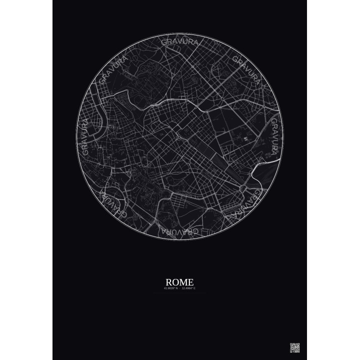 Affiche Rome – Poster carte de ville 2.5km | Gravura – Fond foncé