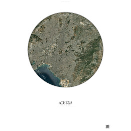 Affiche Athens – Poster vue satellite 10km Couleur | Gravura – Fond clair