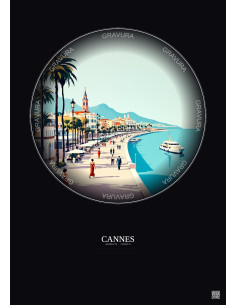 Cannes Vintage Travel Poster – Promenade De La Croisette | Gravura – Dark background