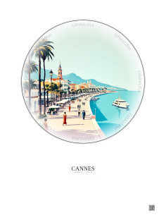Cannes Vintage Travel Poster – Promenade De La Croisette | Gravura – Light background