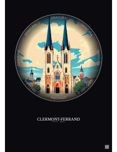 Clermont Ferrand Vintage Travel Poster – Cathedrale Notre Dame De L Assomption De Clermont Ferrand | Gravura – Dark background