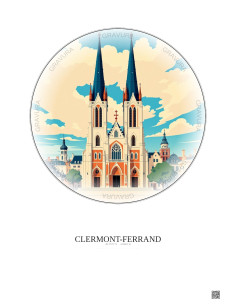 Clermont Ferrand Vintage Travel Poster – Cathedrale Notre Dame De L Assomption De Clermont Ferrand | Gravura – Light background