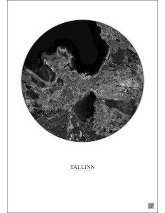 Affiche Tallinn – Poster vue satellite 10km N&B | Gravura – Fond clair 2