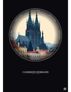 Affiche Clermont Ferrand – Poster illustration vintage – Clermont Ferrand | Gravura – Fond foncé