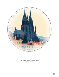 Affiche Clermont Ferrand – Poster illustration vintage – Clermont Ferrand | Gravura – Fond clair