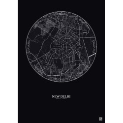 Affiche New Delhi – Poster carte de ville 6km | Gravura – Fond foncé