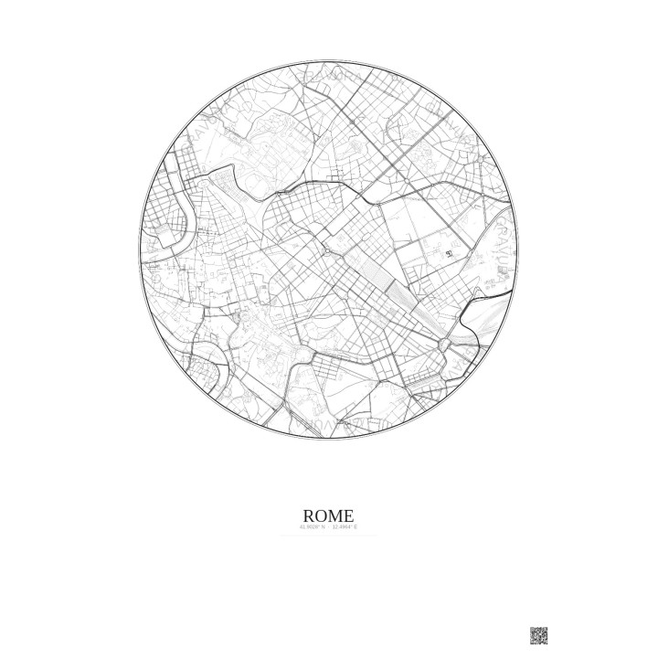 Affiche Rome – Poster carte de ville 2.5km | Gravura – Fond clair