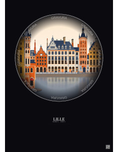 Affiche Lille – Poster illustration vintage – Lille | Gravura – Fond foncé