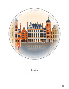 Affiche Lille – Poster illustration vintage – Lille | Gravura – Fond clair