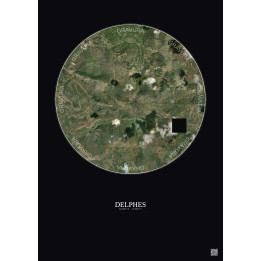 Delphes Satellite View Poster 5km Color | Gravura – Dark background