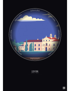 Lyon Vintage Travel Poster – Museum Of Fine Arts Of Lyon | Gravura – Dark background