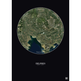 Delphes Satellite View Poster 20km Color | Gravura – Dark background