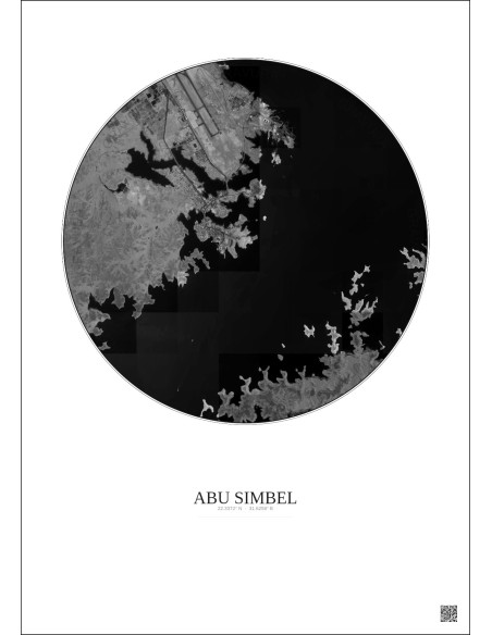 Abu Simbel Satellite View Poster 5km B&W | Gravura – Light background