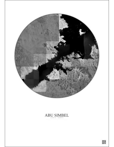 Abu Simbel Satellite View Poster 30km B&W | Gravura – Light background