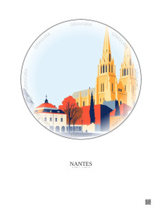 Affiche Nantes – Poster illustration vintage – Cathedrale Saint Pierre Et Saint Paul | Gravura – Fond clair