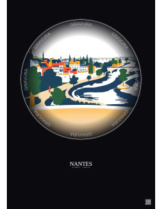 Affiche Nantes – Poster illustration vintage – Nantes | Gravura – Fond foncé