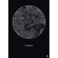 Affiche Baghdad – Poster carte de ville 10km | Gravura – Fond foncé