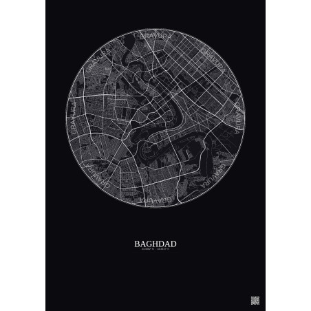 Affiche Baghdad – Poster carte de ville 10km | Gravura – Fond foncé
