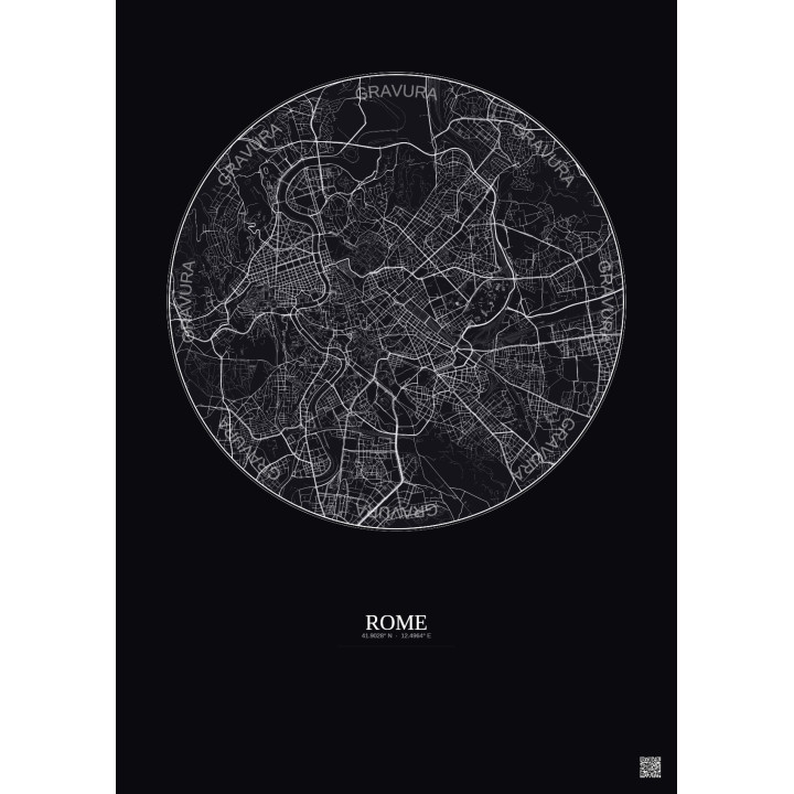 Affiche Rome – Poster carte de ville 6km | Gravura – Fond foncé