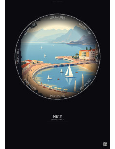 Affiche Nice – Poster illustration vintage – Nice | Gravura – Fond foncé