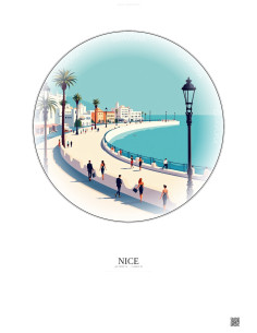 Affiche Nice – Poster illustration vintage – Promenade Des Anglais | Gravura – Fond clair