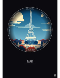 Affiche Paris – Poster illustration vintage – Eiffel Tower | Gravura – Fond foncé