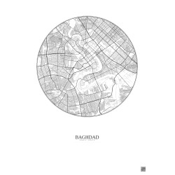 Affiche Baghdad – Poster carte de ville 10km | Gravura – Fond clair