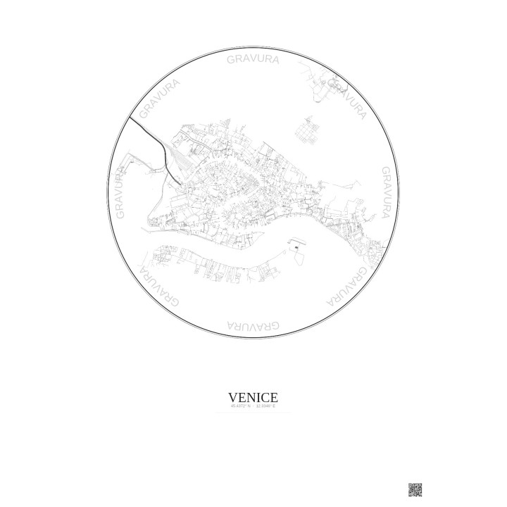 Affiche Venice – Poster carte de ville 2.5km | Gravura – Fond clair