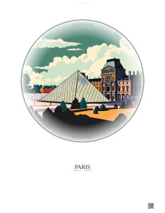 Affiche Paris – Poster illustration vintage – Louvre Museum | Gravura – Fond clair
