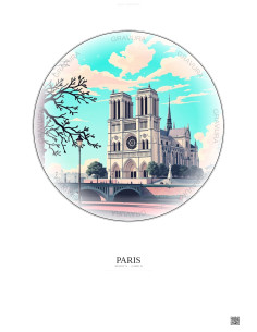 Affiche Paris – Poster illustration vintage – Notre Dame Cathedral | Gravura – Fond clair