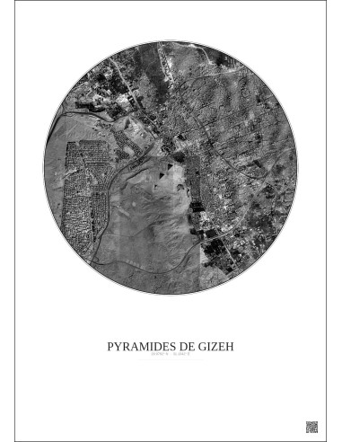Pyramides De Gizeh Satellite View Poster 5km B&W | Gravura – Light background