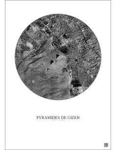 Affiche Pyramides De Gizeh – Poster vue satellite 2.5km N&B | Gravura – Fond clair 2