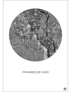 Affiche Pyramides De Gizeh – Poster vue satellite 20km N&B | Gravura – Fond clair 2