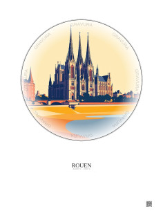 Affiche Rouen – Poster illustration vintage – Rouen | Gravura – Fond clair